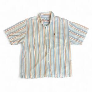 Tommy Bahama Multi Colored Striped Button Up Short Sleeve Shirt Size XL